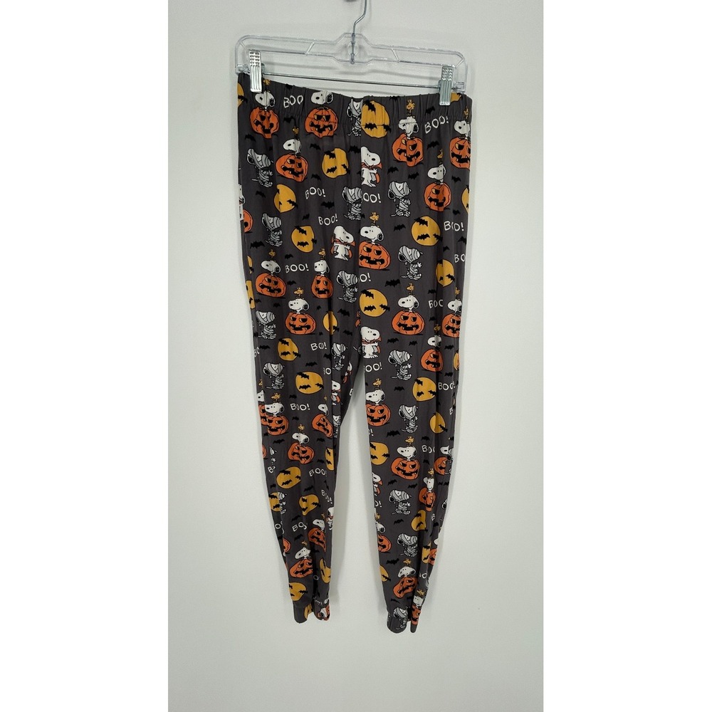 Peanuts Snoopy Halloween Pajama Pants Women M Black Pumpkin Boo Lounge Fall Cozy